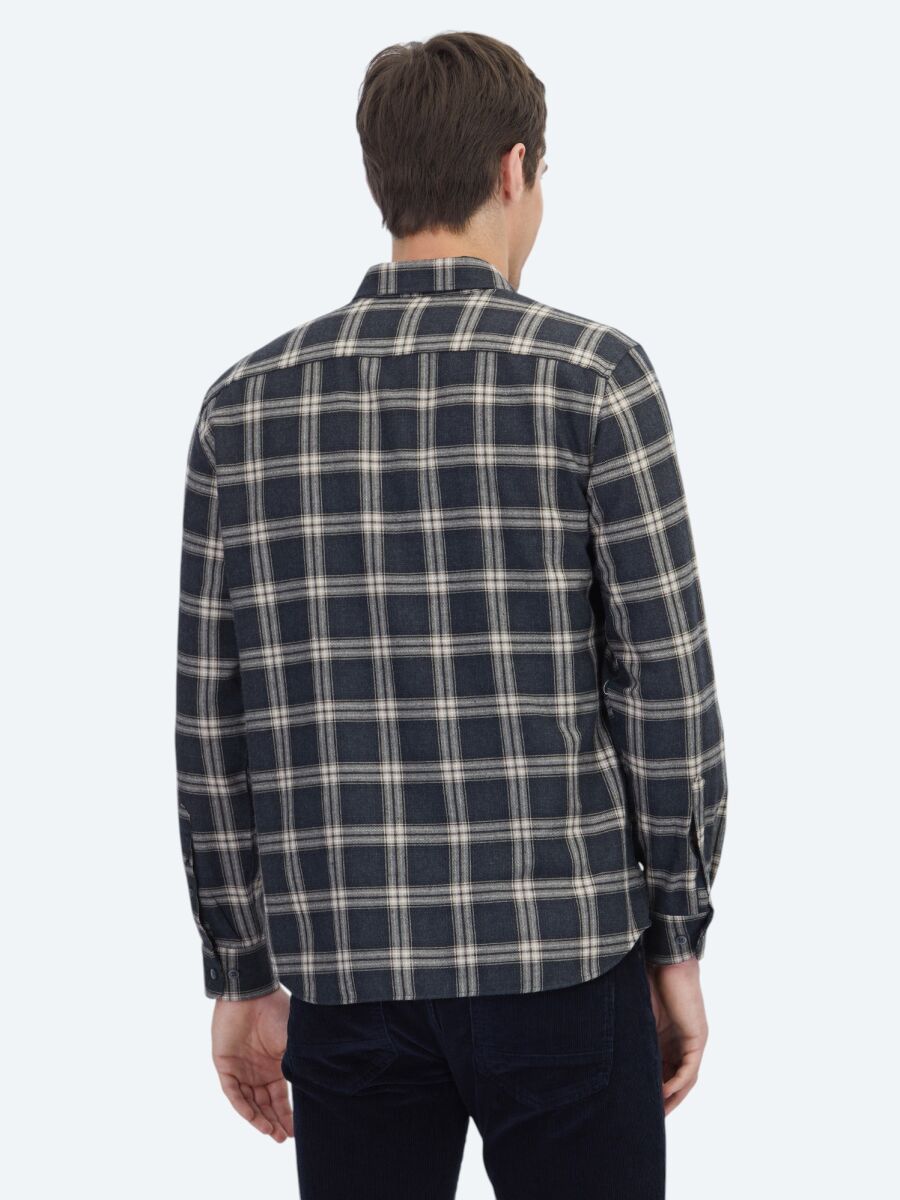 Antrasit Regular Fit Uzun Dokuma Casual Pamuk Karışımlı Gömlek - 5