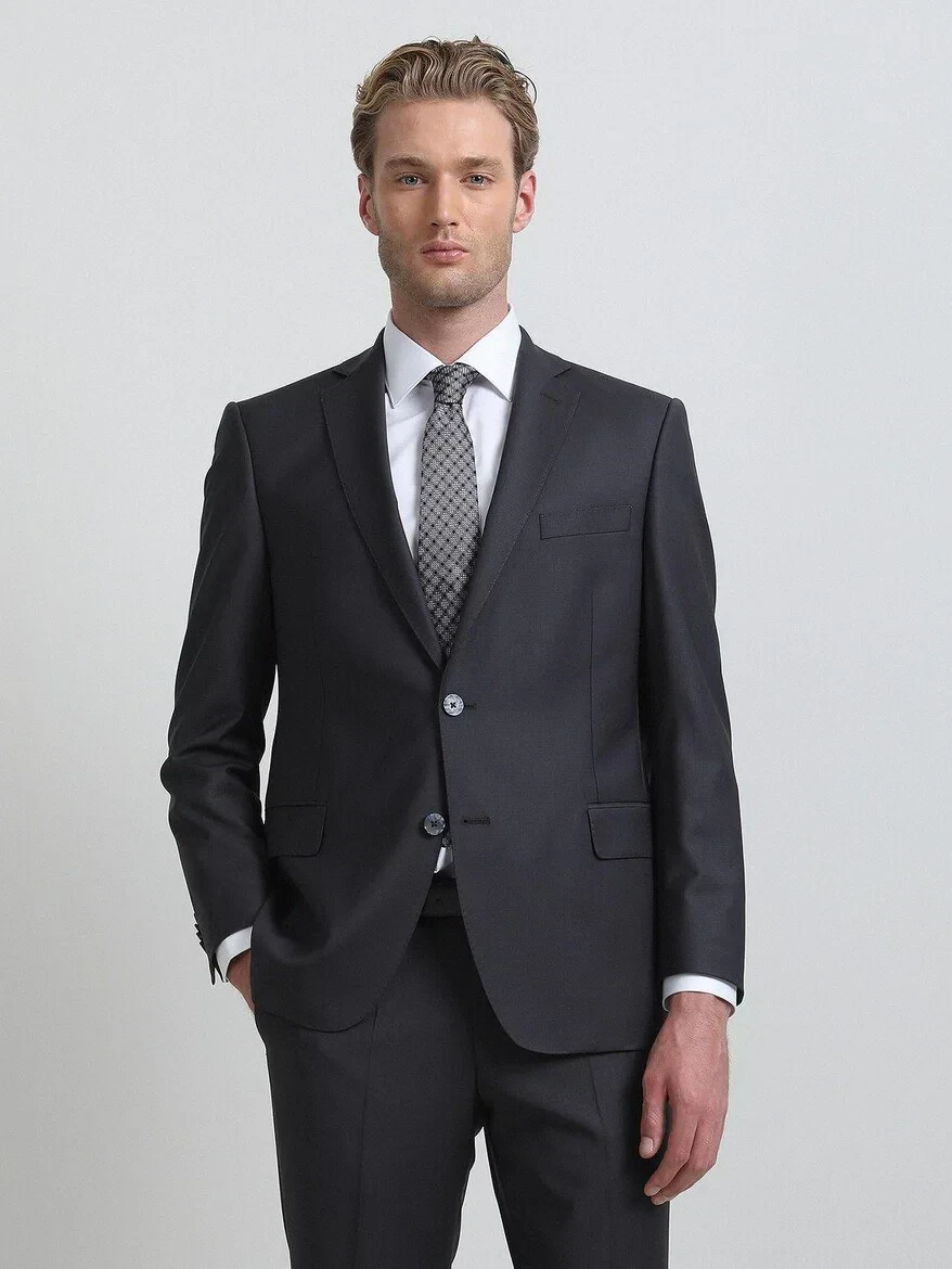 Antrasit Regular Fit Yün Karışımlı Takım Elbise - KİP