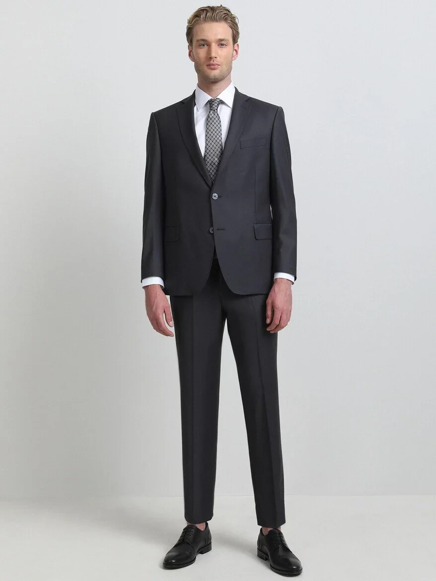 Antrasit Regular Fit Yün Karışımlı Takım Elbise - KİP