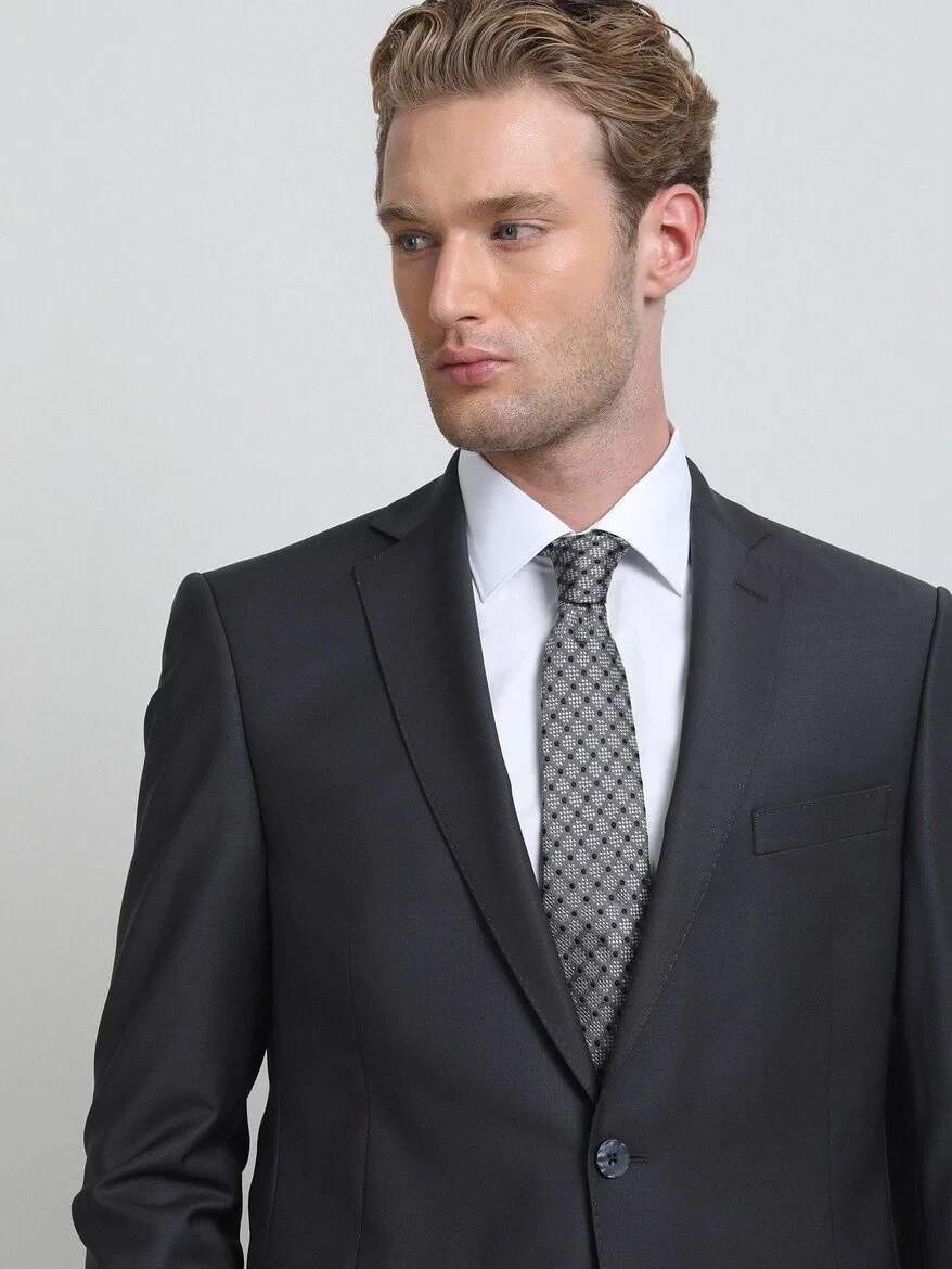 Antrasit Regular Fit Yün Karışımlı Takım Elbise - KİP