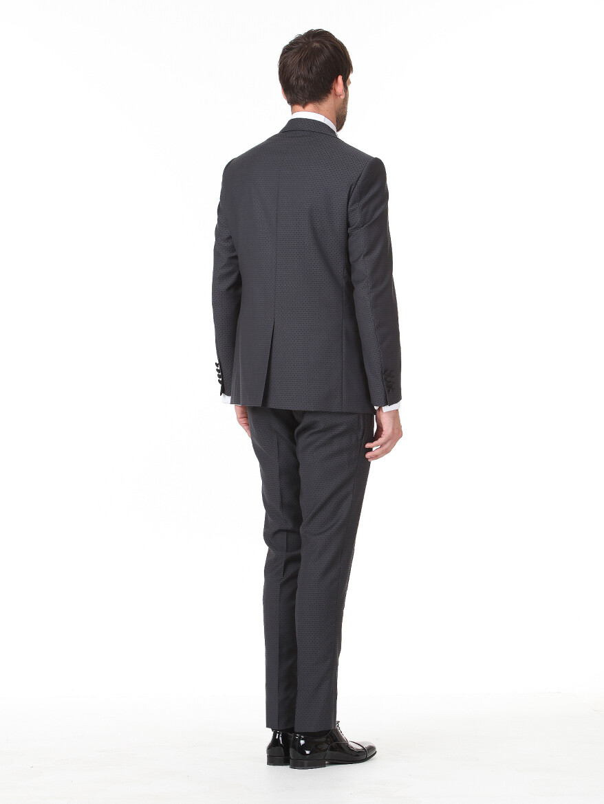 Antrasit Slim Fit Kelebek Yaka Dokuma Smokin Takım Elbise - 4
