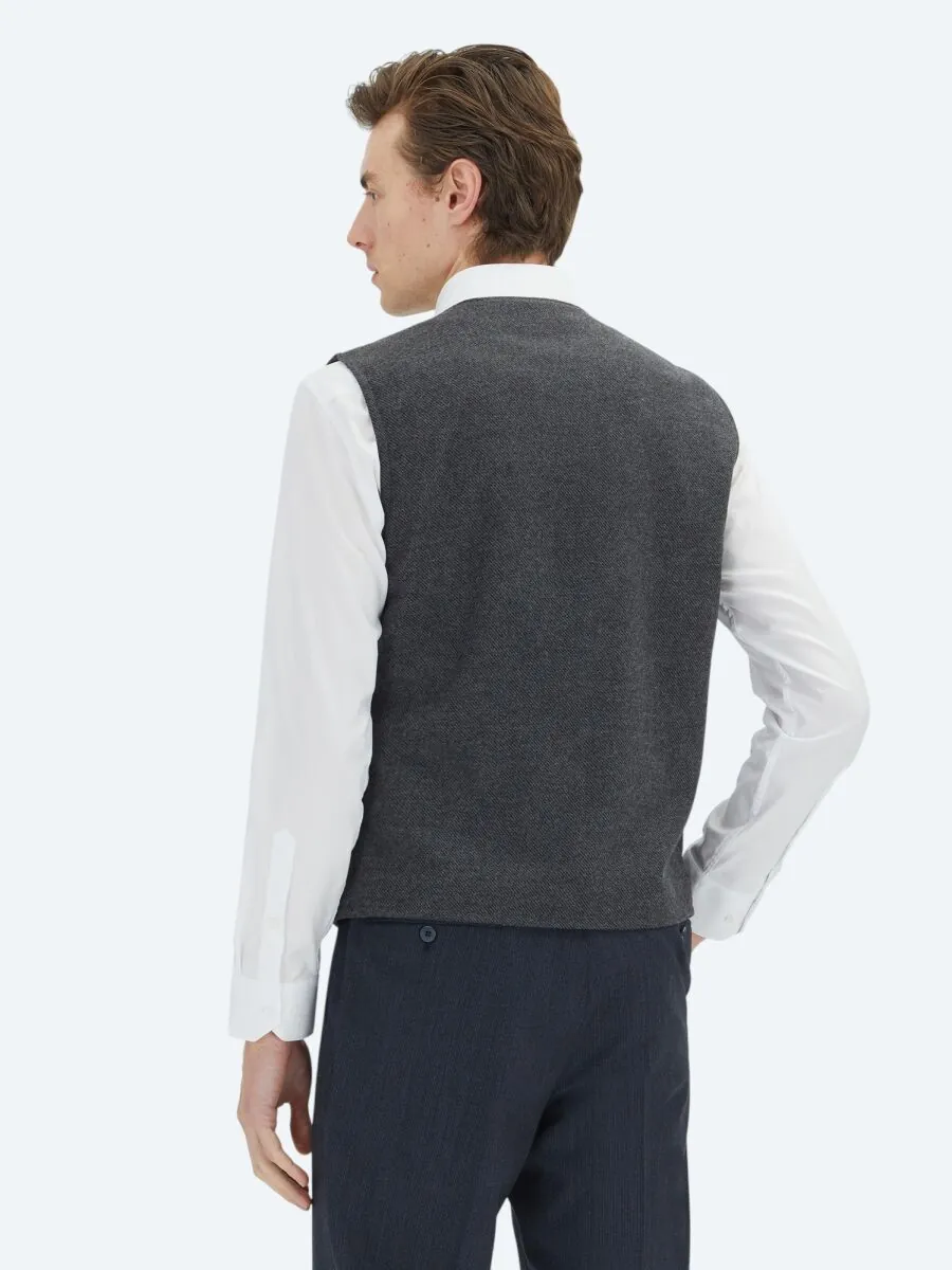 Antrasit Slim Fit Kelebek Yaka Klasik Yelek - 5