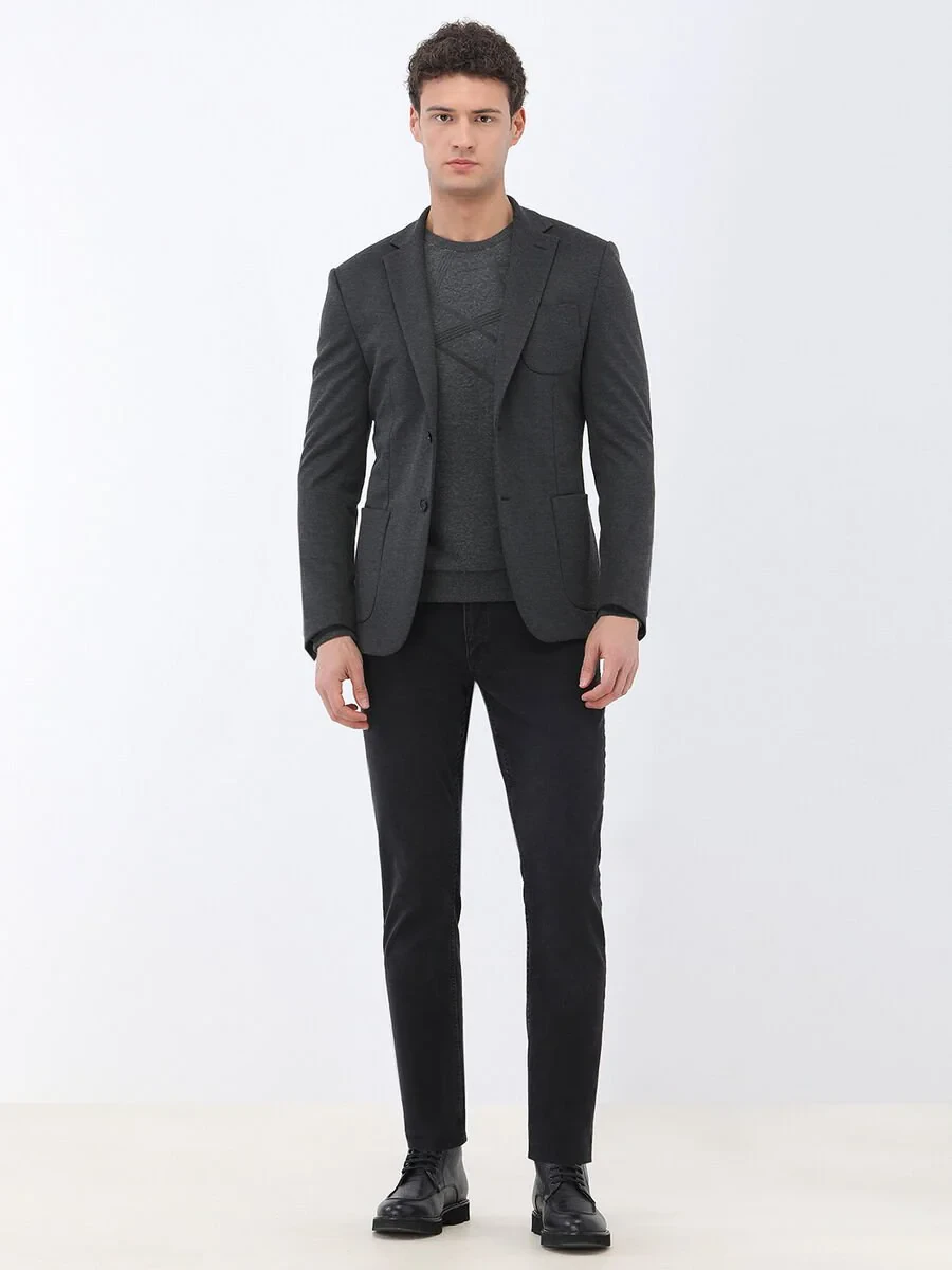Antrasit Slim Fit Örme Takım Elbise - 2