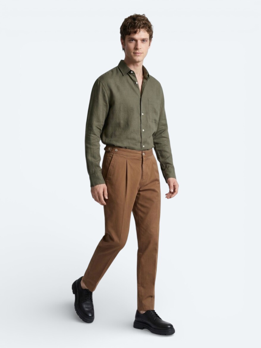 Bakır Düz Dokuma Regular Fit Casual Pamuk Karışımlı Pantolon - 4