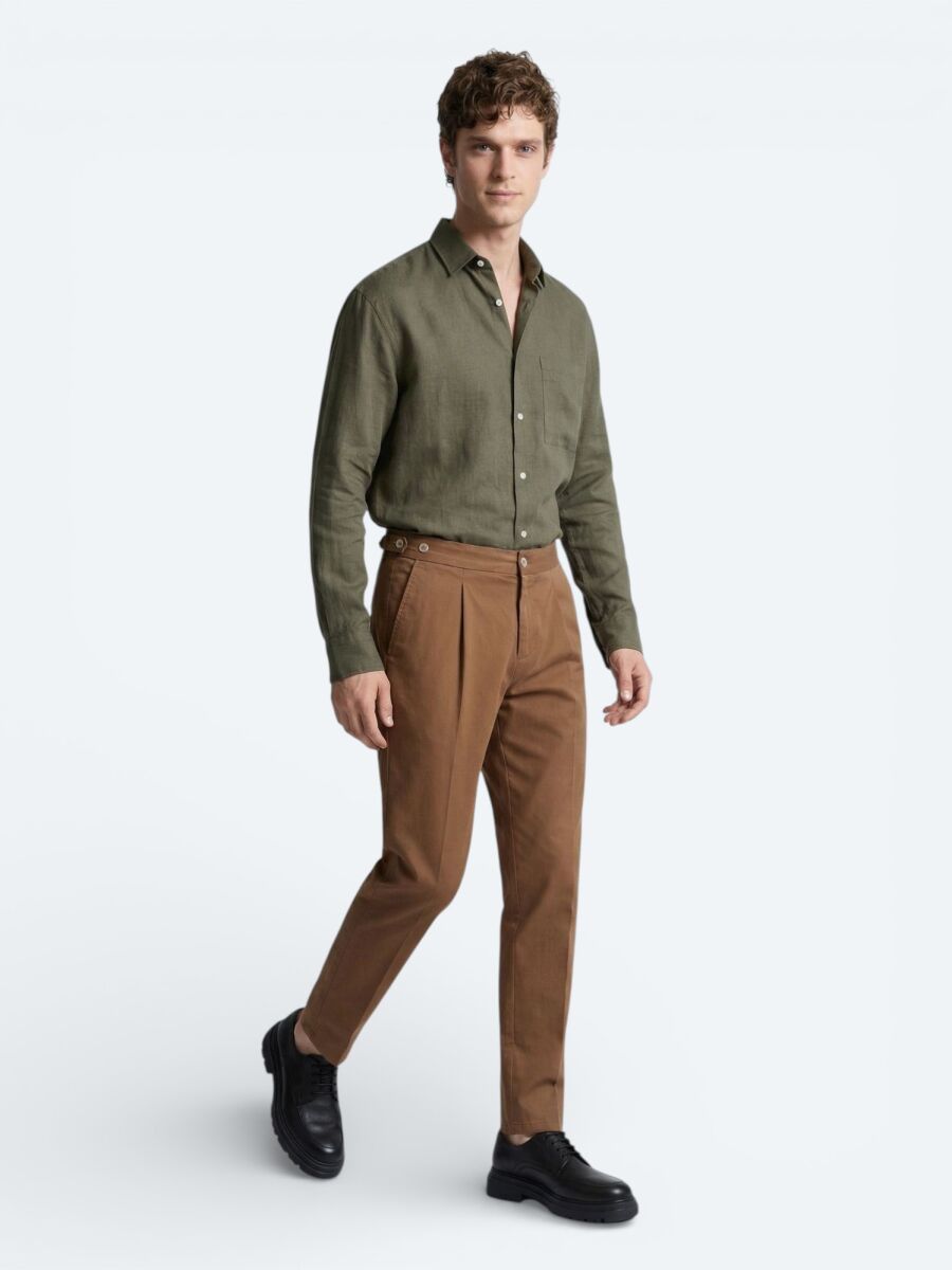 Bakır Düz Dokuma Regular Fit Casual Pamuk Karışımlı Pantolon - 4