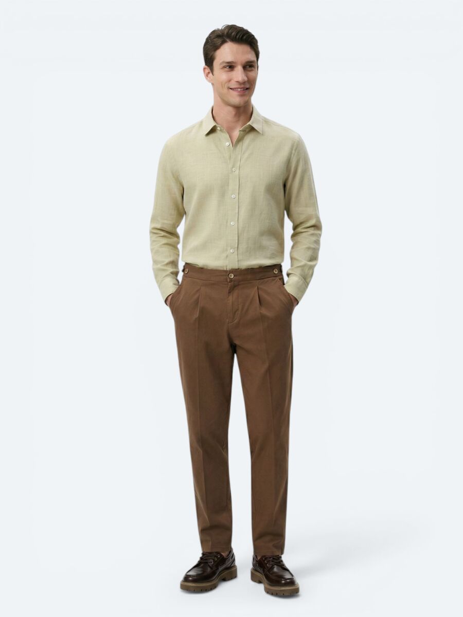Bakır Düz Dokuma Regular Fit Casual Pamuk Karışımlı Pantolon - 1