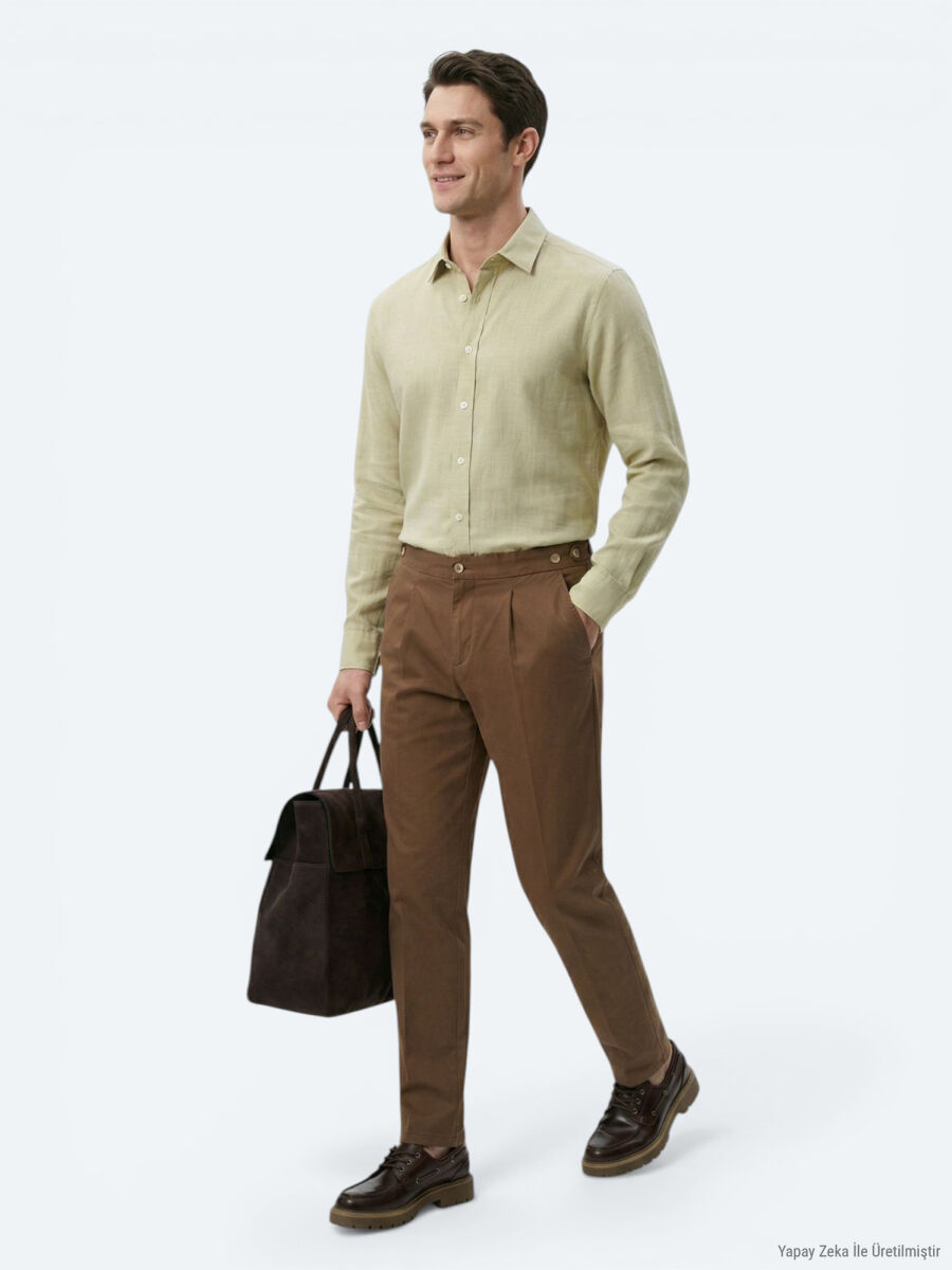 Bakır Düz Dokuma Regular Fit Casual Pamuk Karışımlı Pantolon - 3