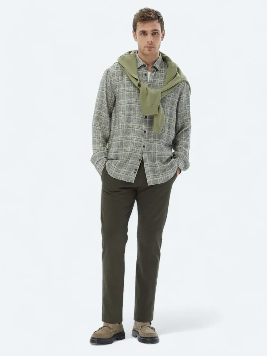 Beige Checkered Regular Fit Weaving Casual Shirt - 3