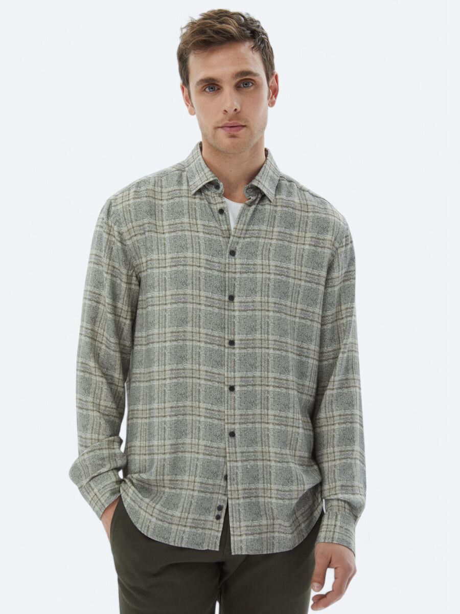 Beige Checkered Regular Fit Weaving Casual Shirt - 2