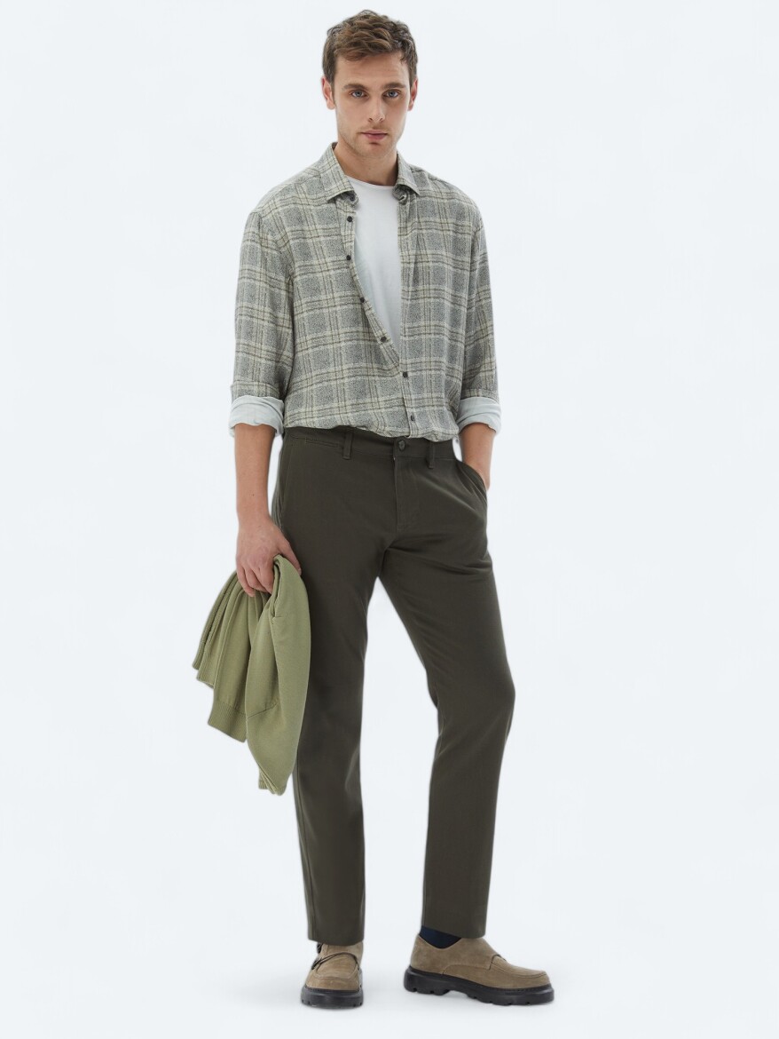 Beige Checkered Regular Fit Weaving Casual Shirt - 6