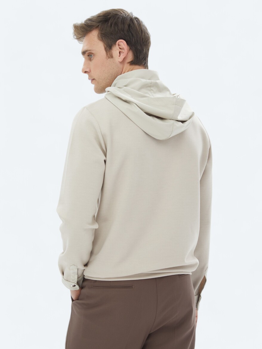 Beige Hooded Sweatshirt - 6