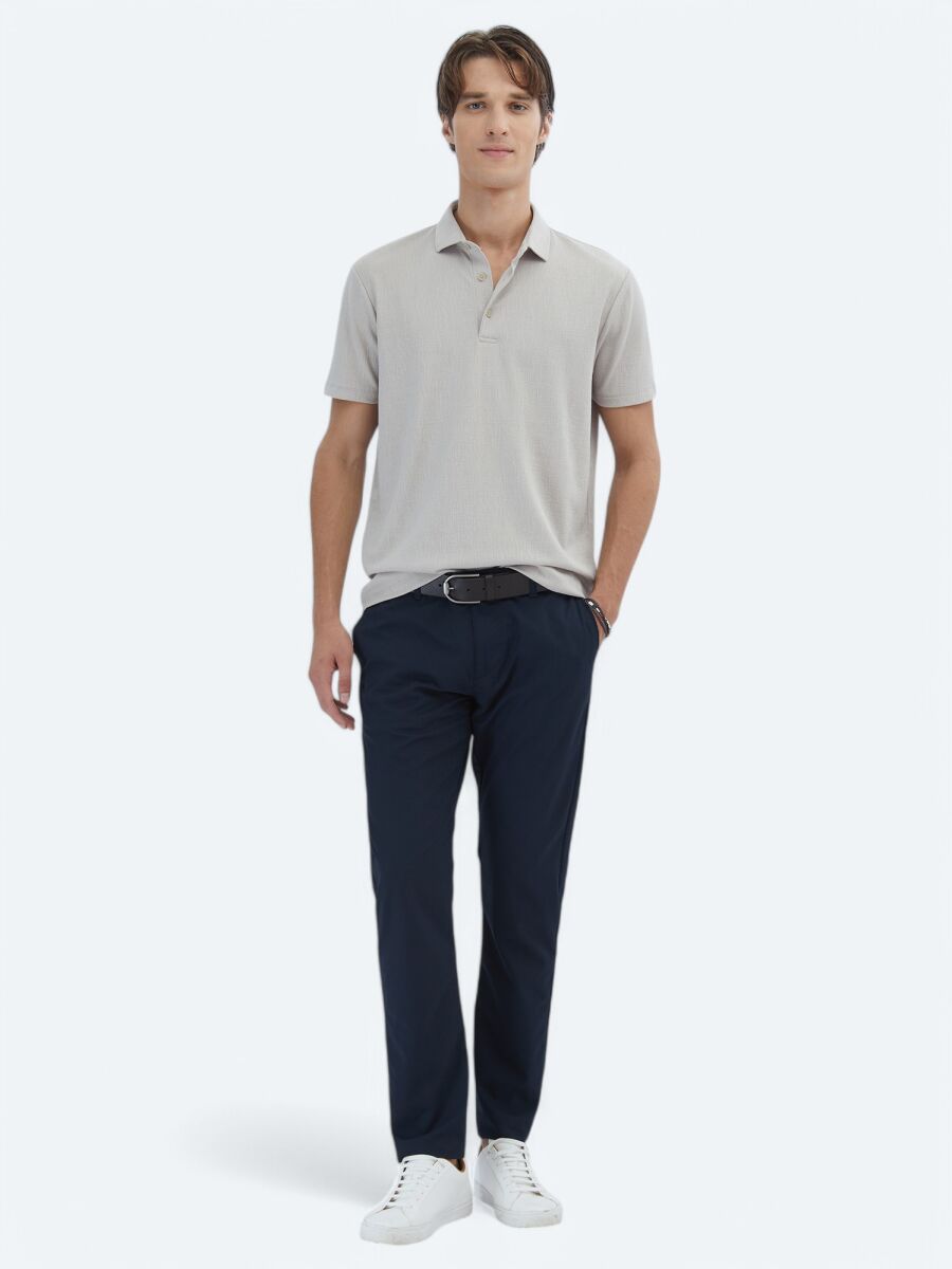 Beige Jacquard Polo Neck T-Shirt - 2