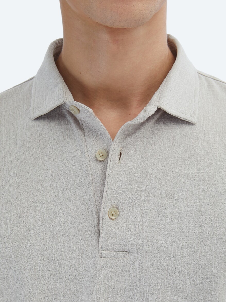 Beige Jacquard Polo Neck T-Shirt - 5