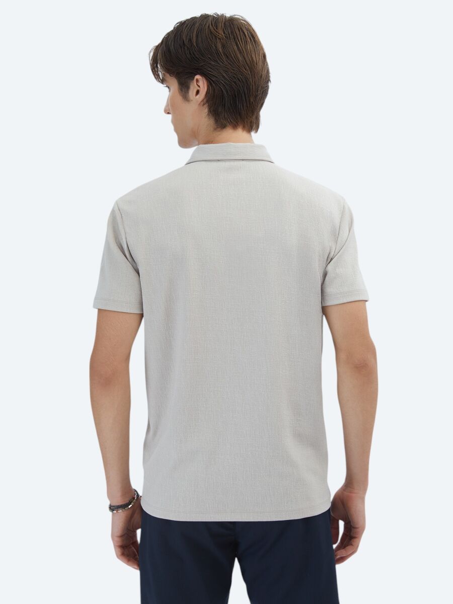 Beige Jacquard Polo Neck T-Shirt - 6