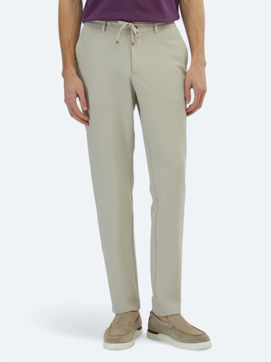 Beige Knitting Jogging Fit Casual Trousers - 2