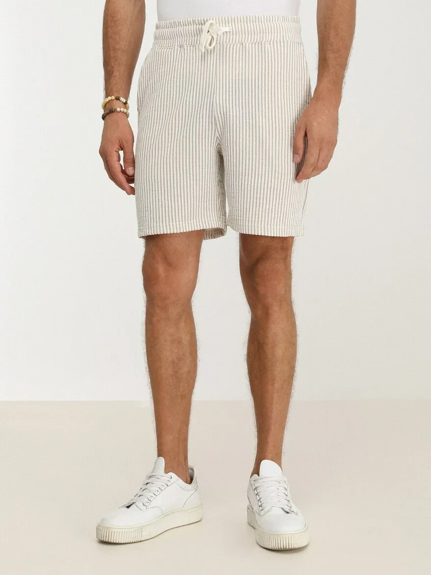 Beige Knitting Jogging Fit Sport Cotton Blended Bermuda - 1