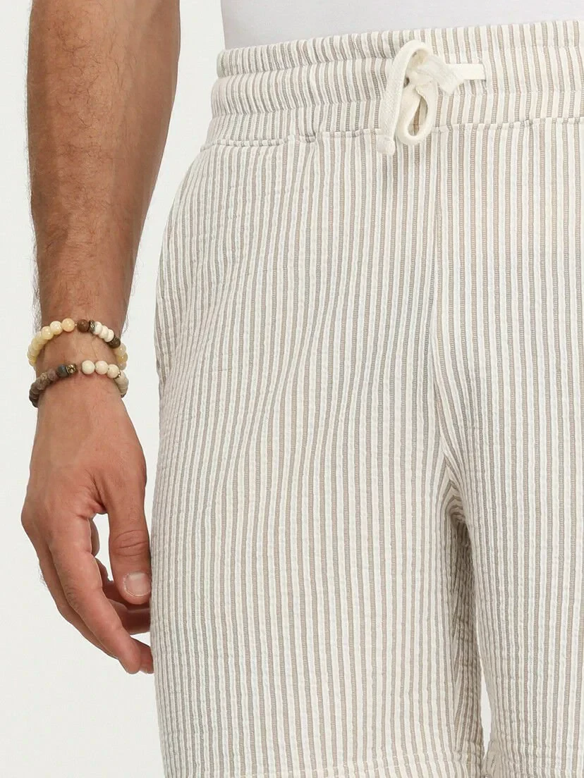 Beige Knitting Jogging Fit Sport Cotton Blended Bermuda - 3