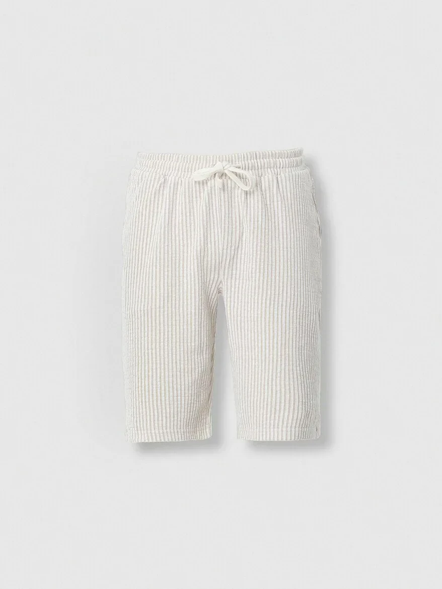 Beige Knitting Jogging Fit Sport Cotton Blended Bermuda - 5