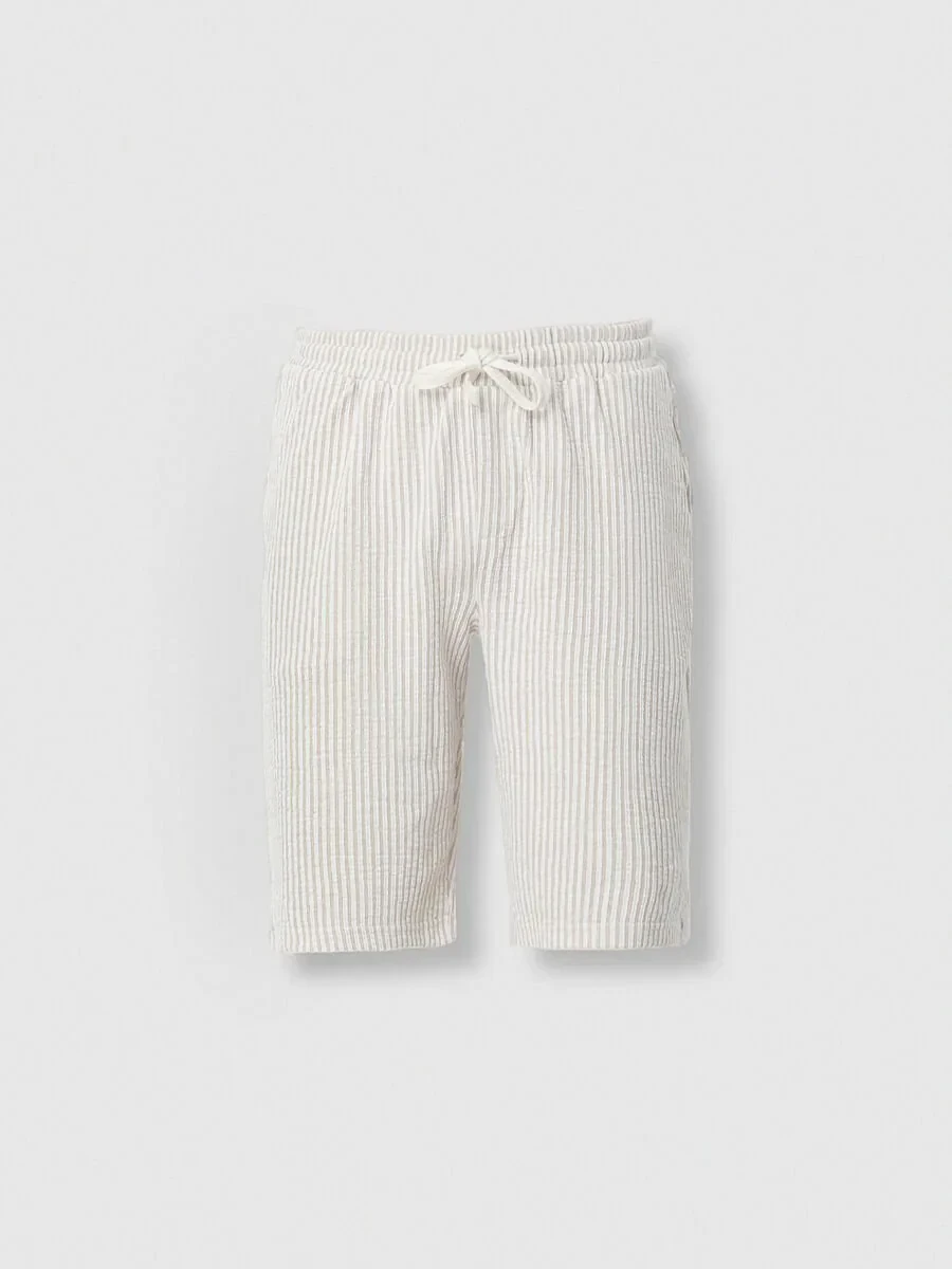 Beige Knitting Jogging Fit Sport Cotton Blended Bermuda - 5