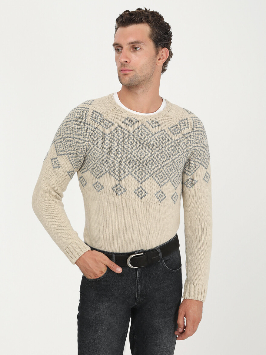Beige Knitwear Sweatshirt - 1