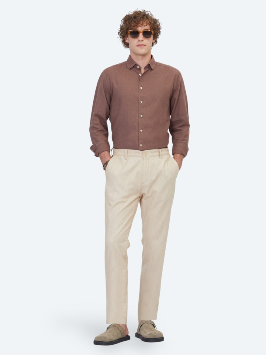 Beige Material Jogging Fit Casual 100% Cotton Trousers - 1