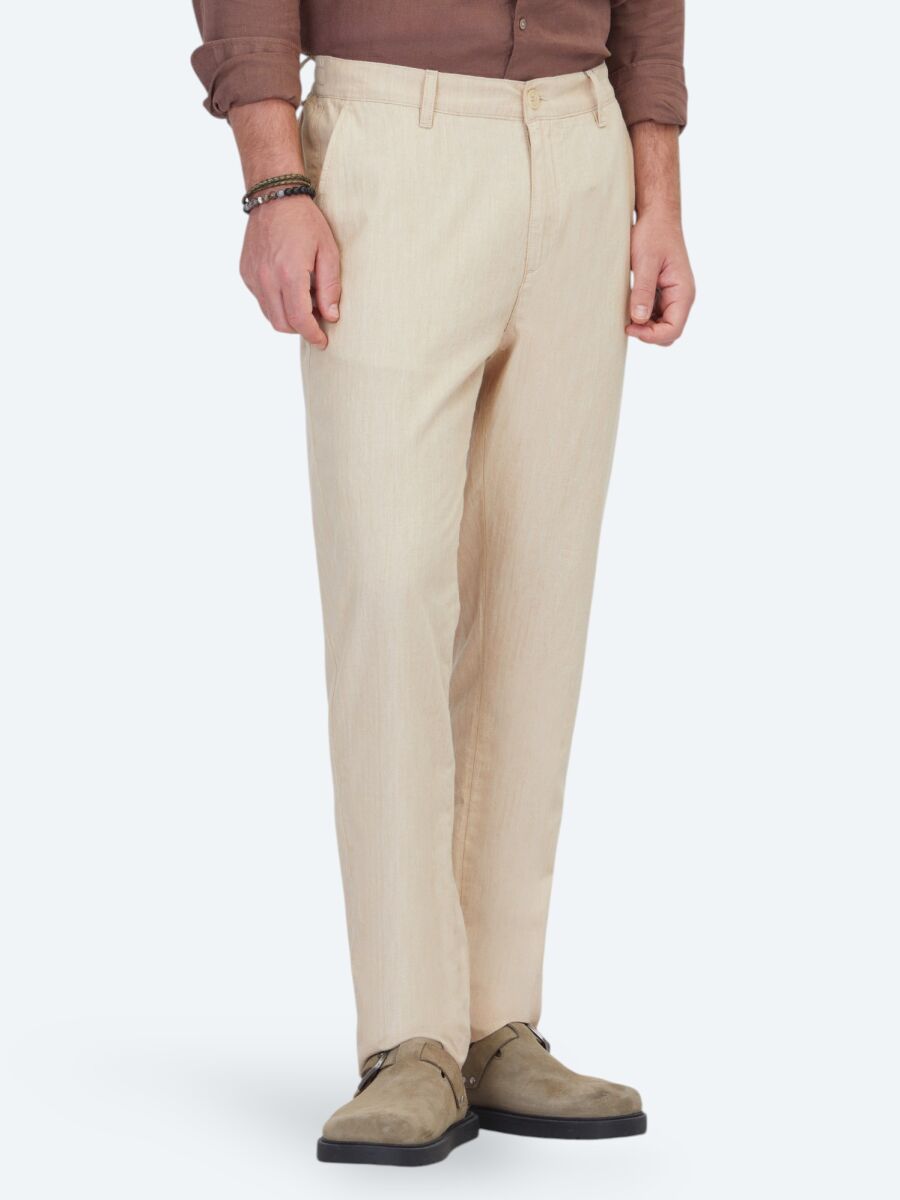 Beige Material Jogging Fit Casual 100% Cotton Trousers - 2