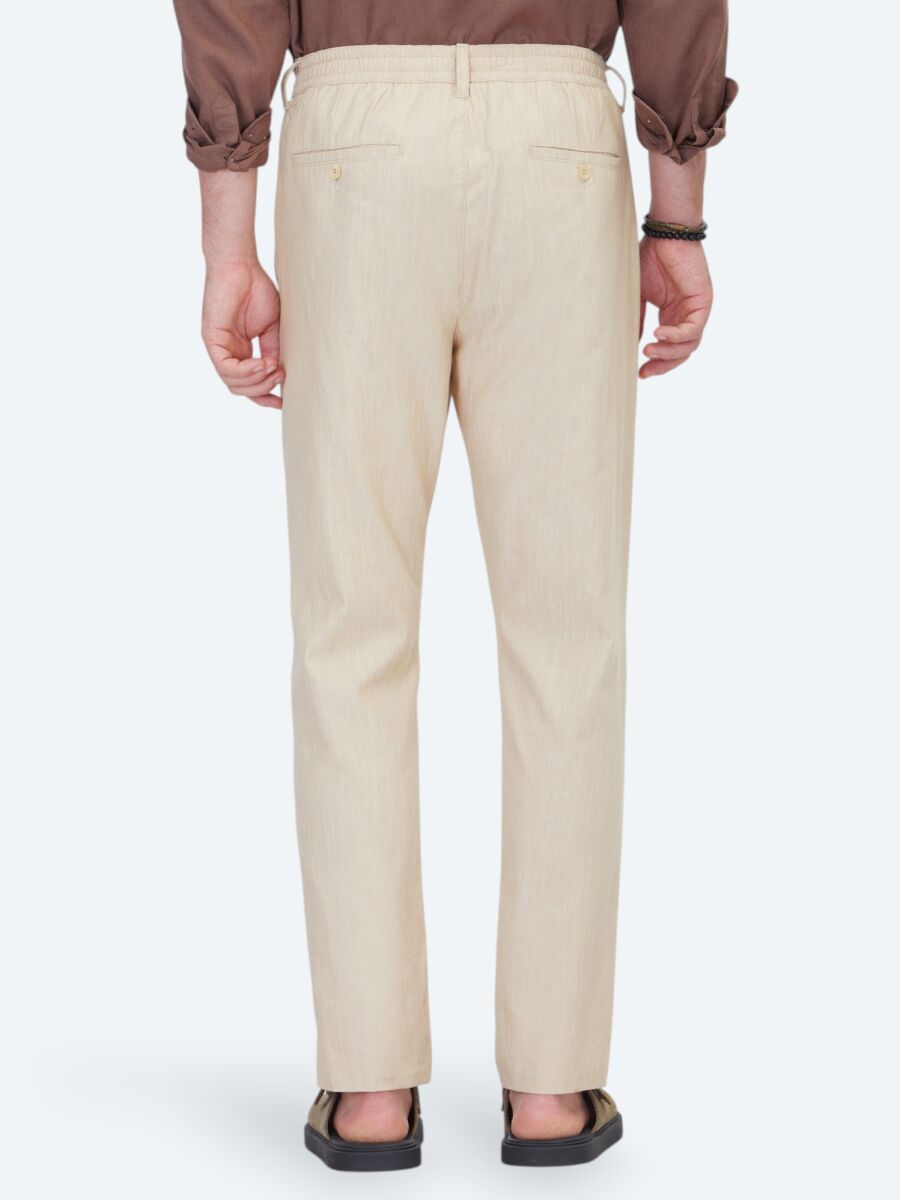 Beige Material Jogging Fit Casual 100% Cotton Trousers - 5