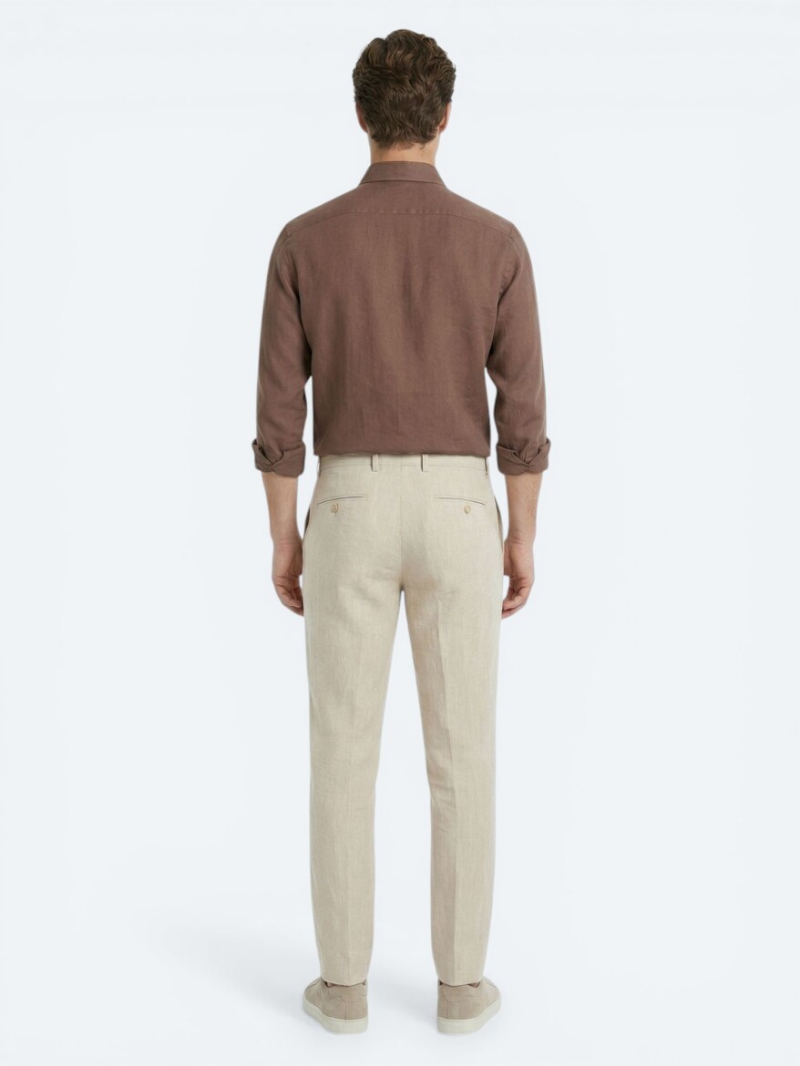 Beige Material Jogging Fit Casual 100% Cotton Trousers - 4