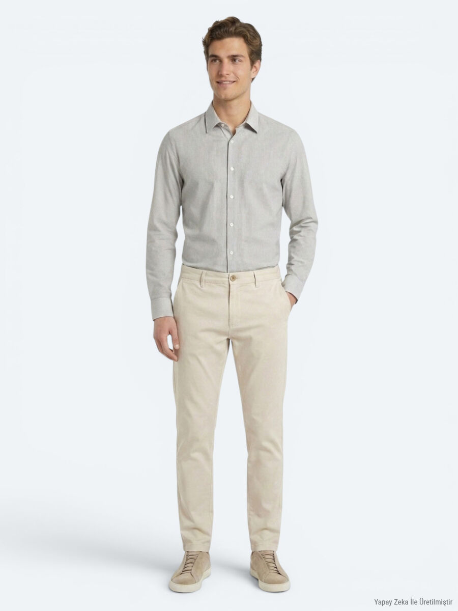 Beige Material Jogging Fit Casual Trousers - 1