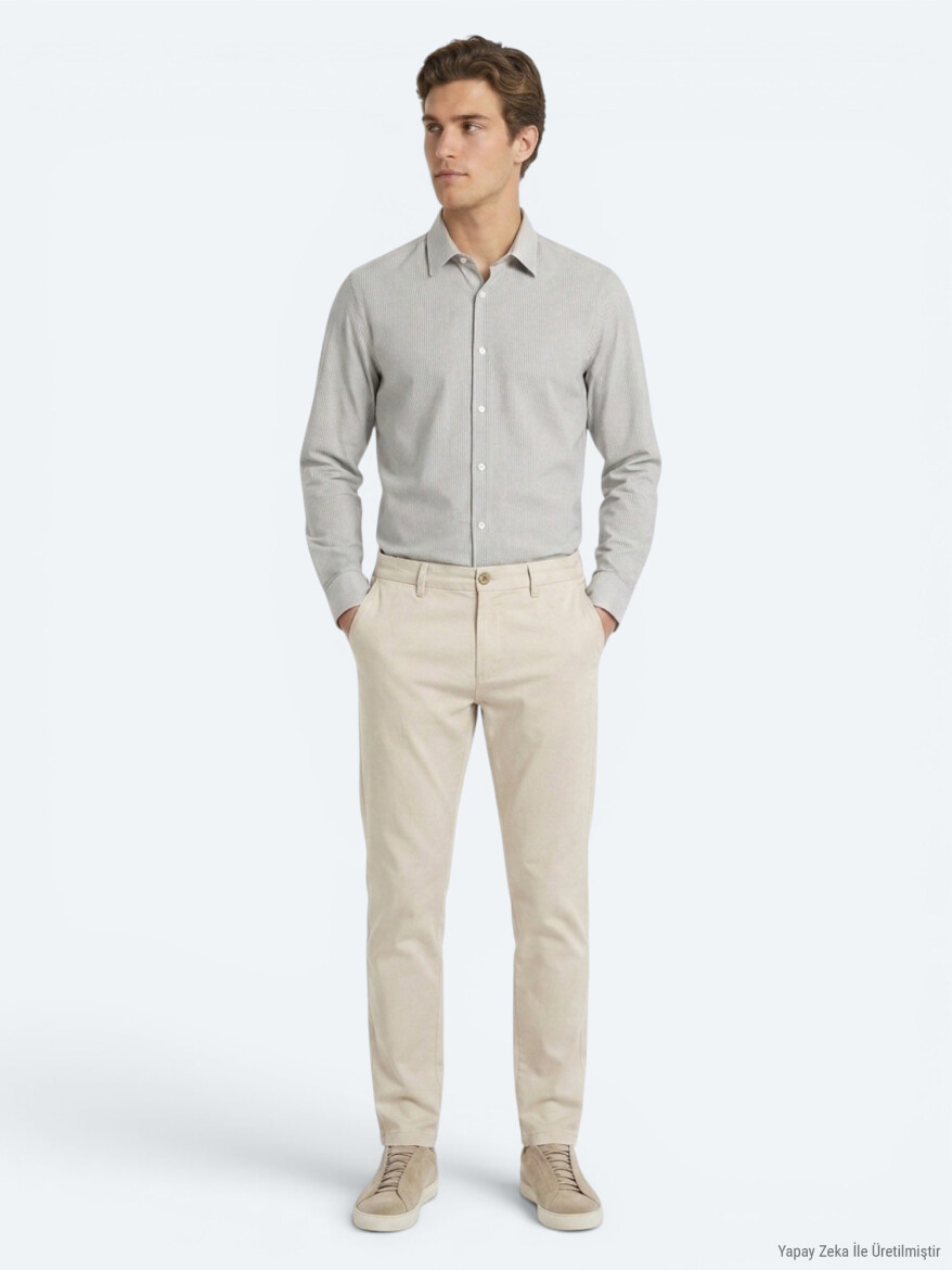 Beige Material Jogging Fit Casual Trousers - 3