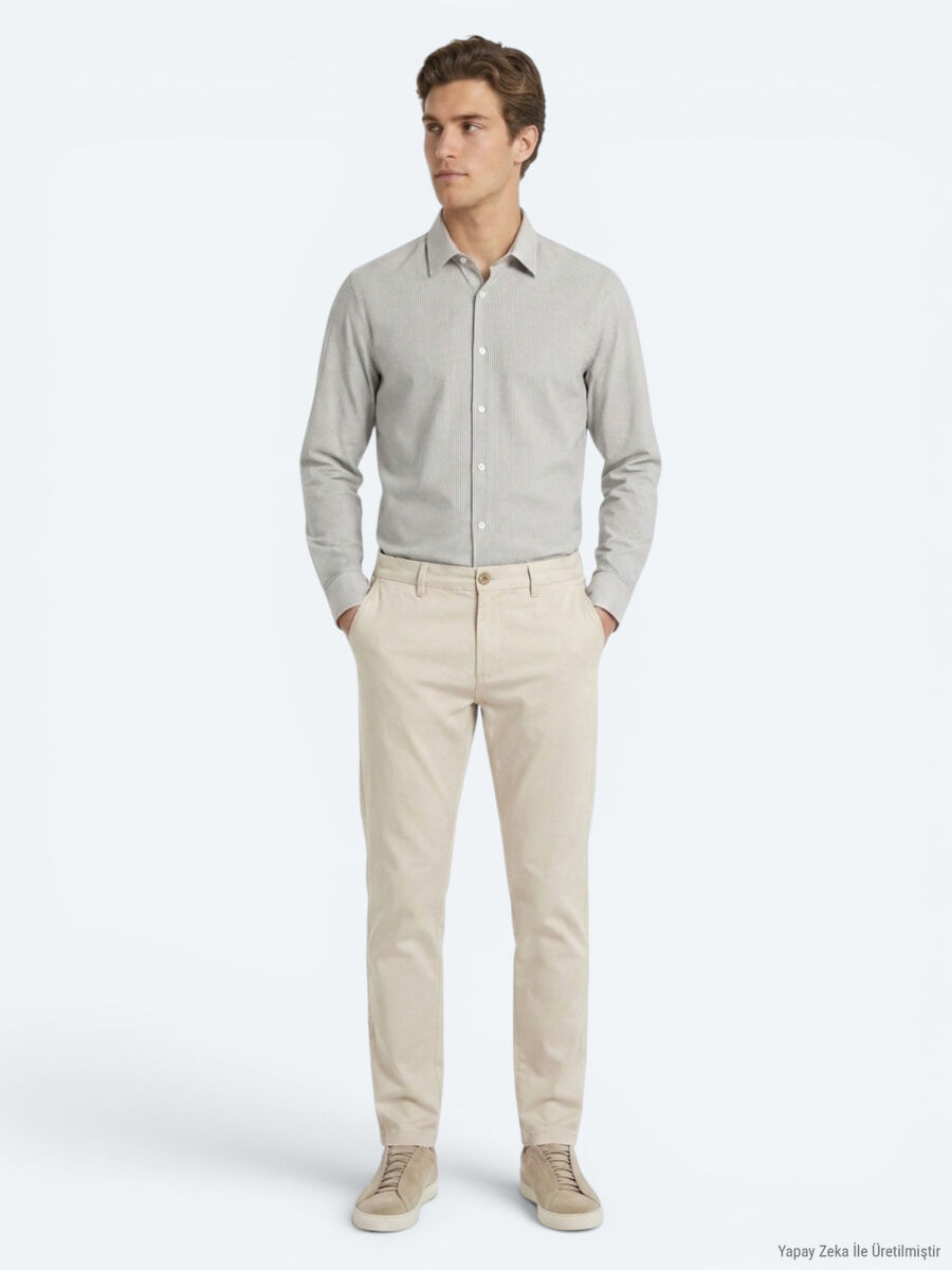 Beige Material Jogging Fit Casual Trousers - 3