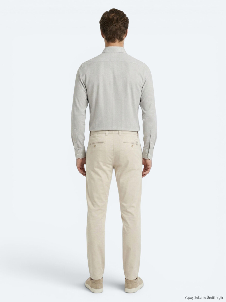 Beige Material Jogging Fit Casual Trousers - 4