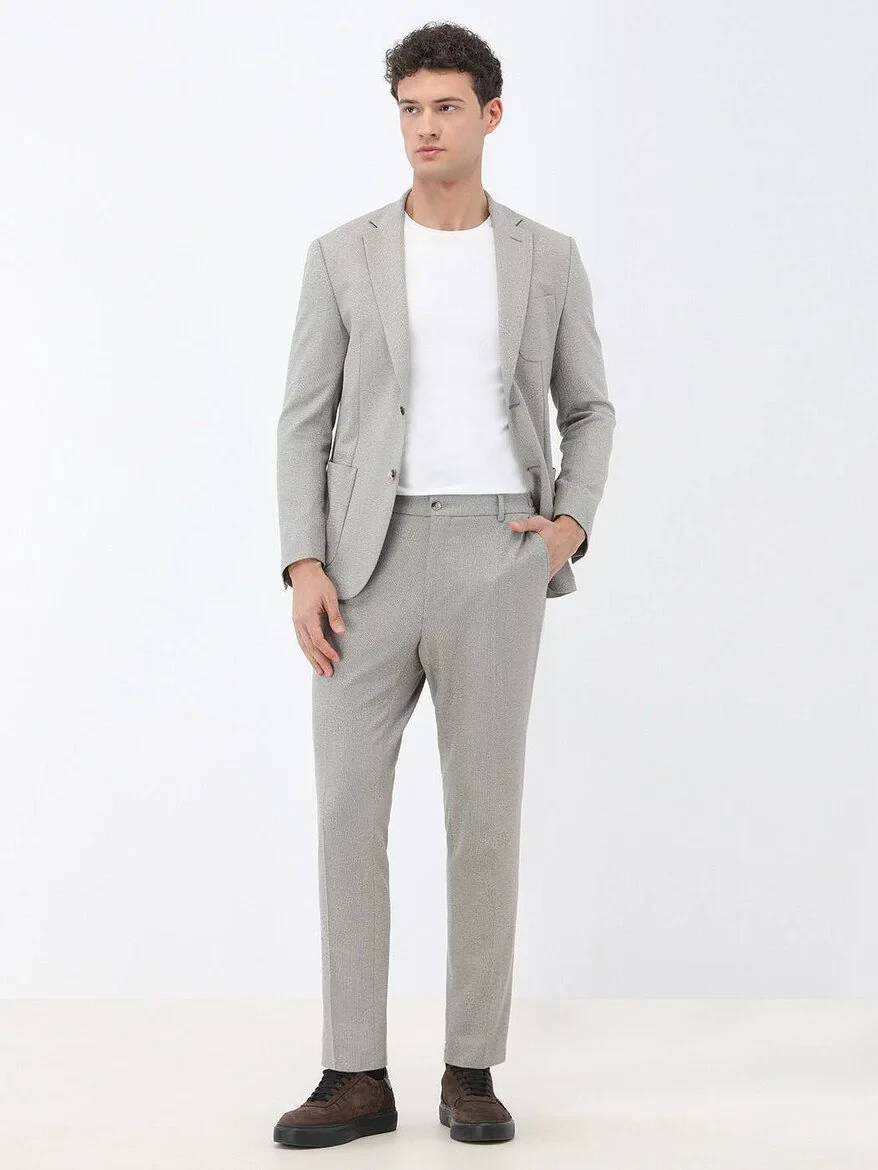 Beige Micro Slim Fit Suit - 4