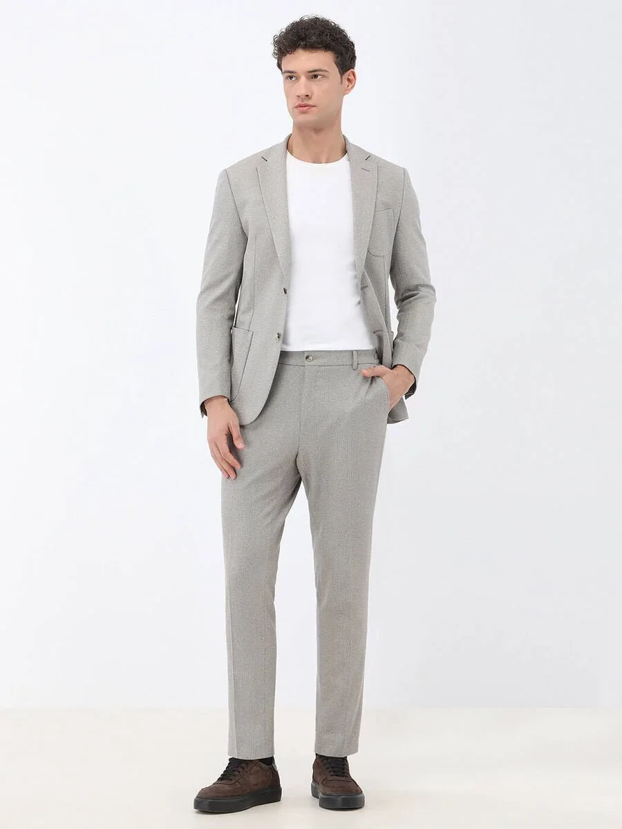Beige Micro Slim Fit Suit - 4