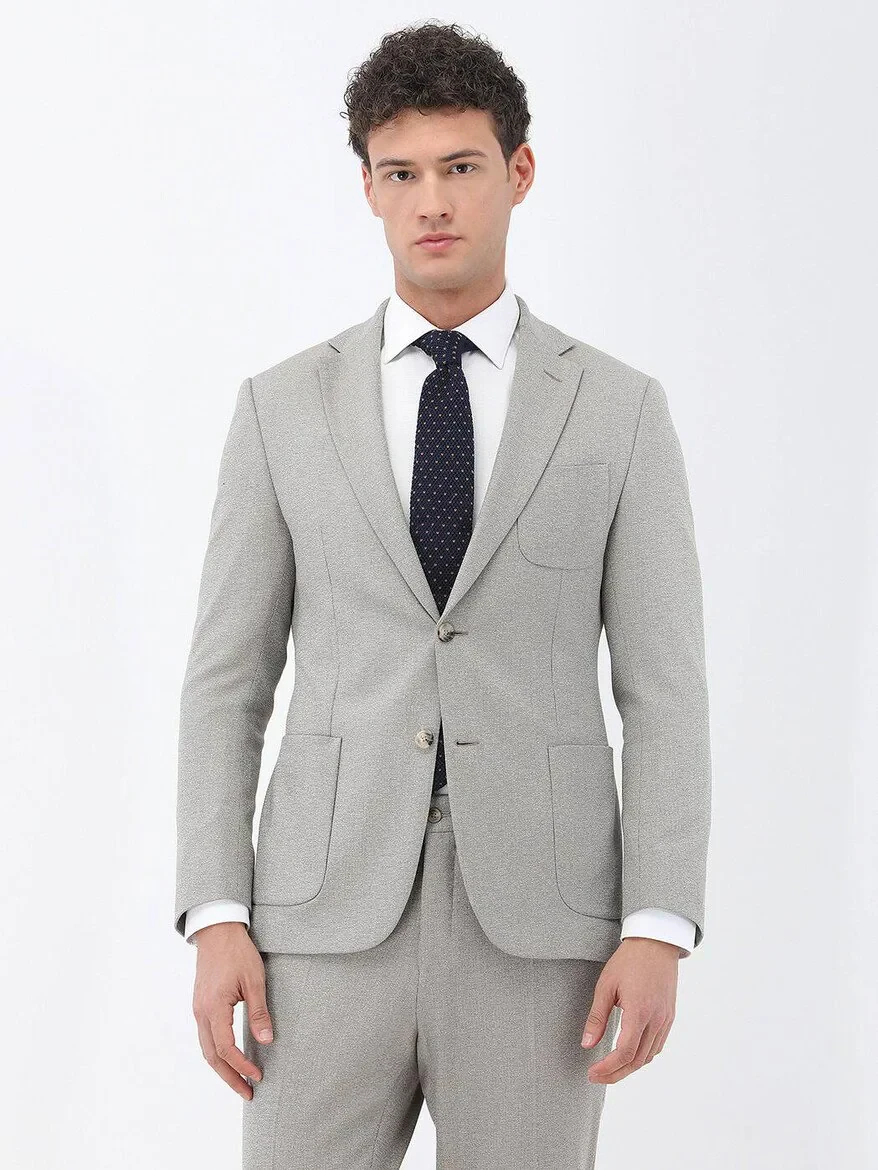 Beige Micro Slim Fit Suit - 7