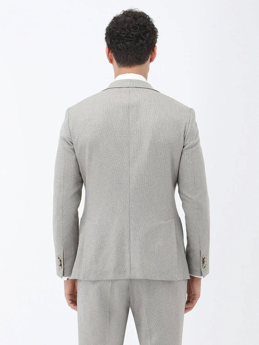 Beige Micro Slim Fit Suit - 13