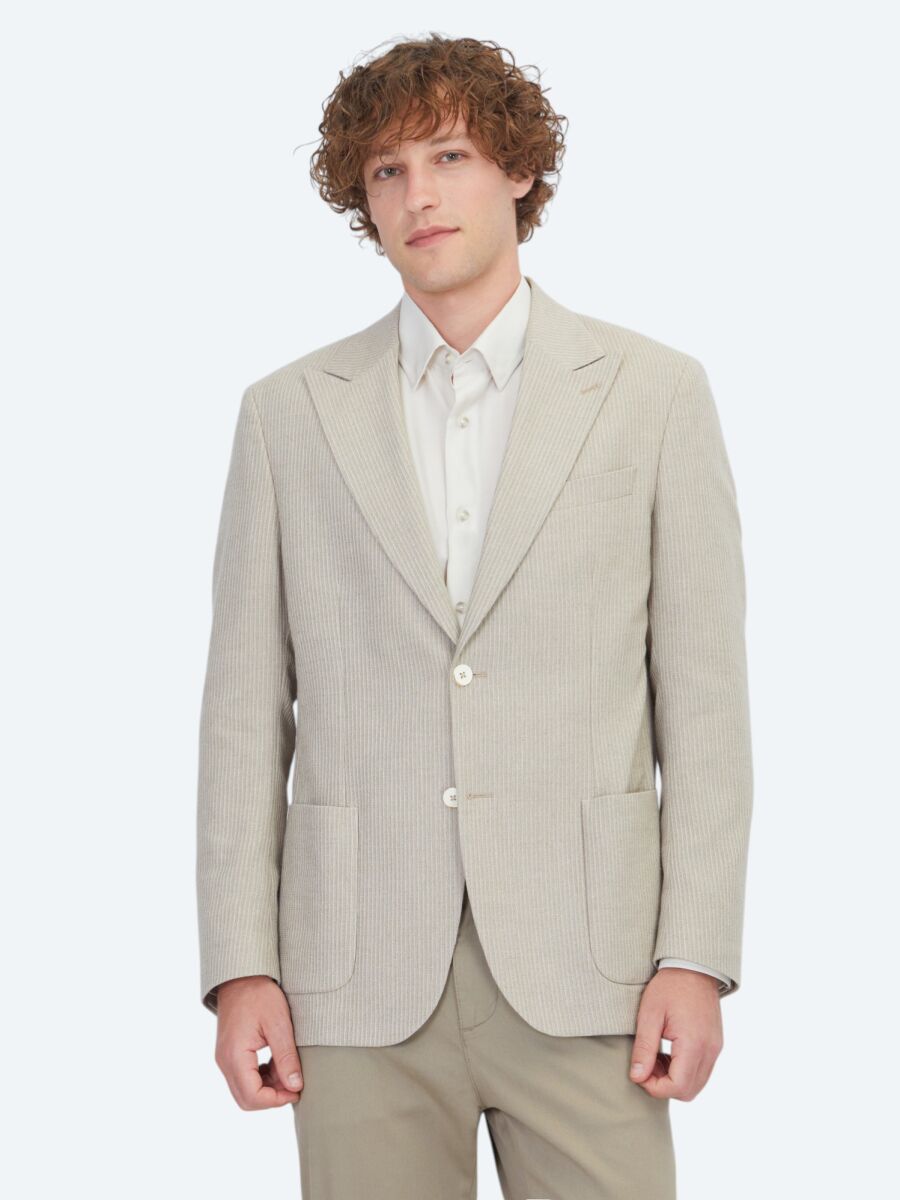 Beige Modern Fit Cotton Blended Jacket - 1