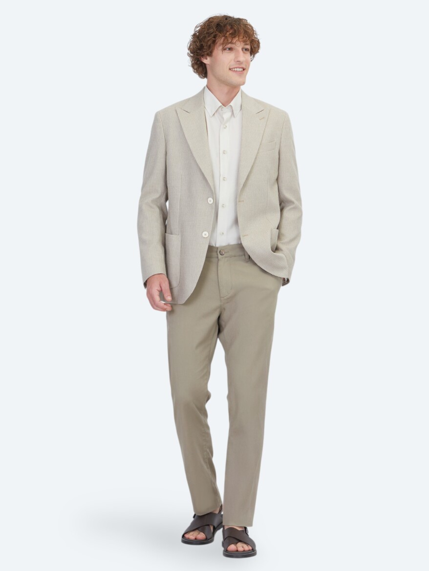 Beige Modern Fit Cotton Blended Jacket - 2