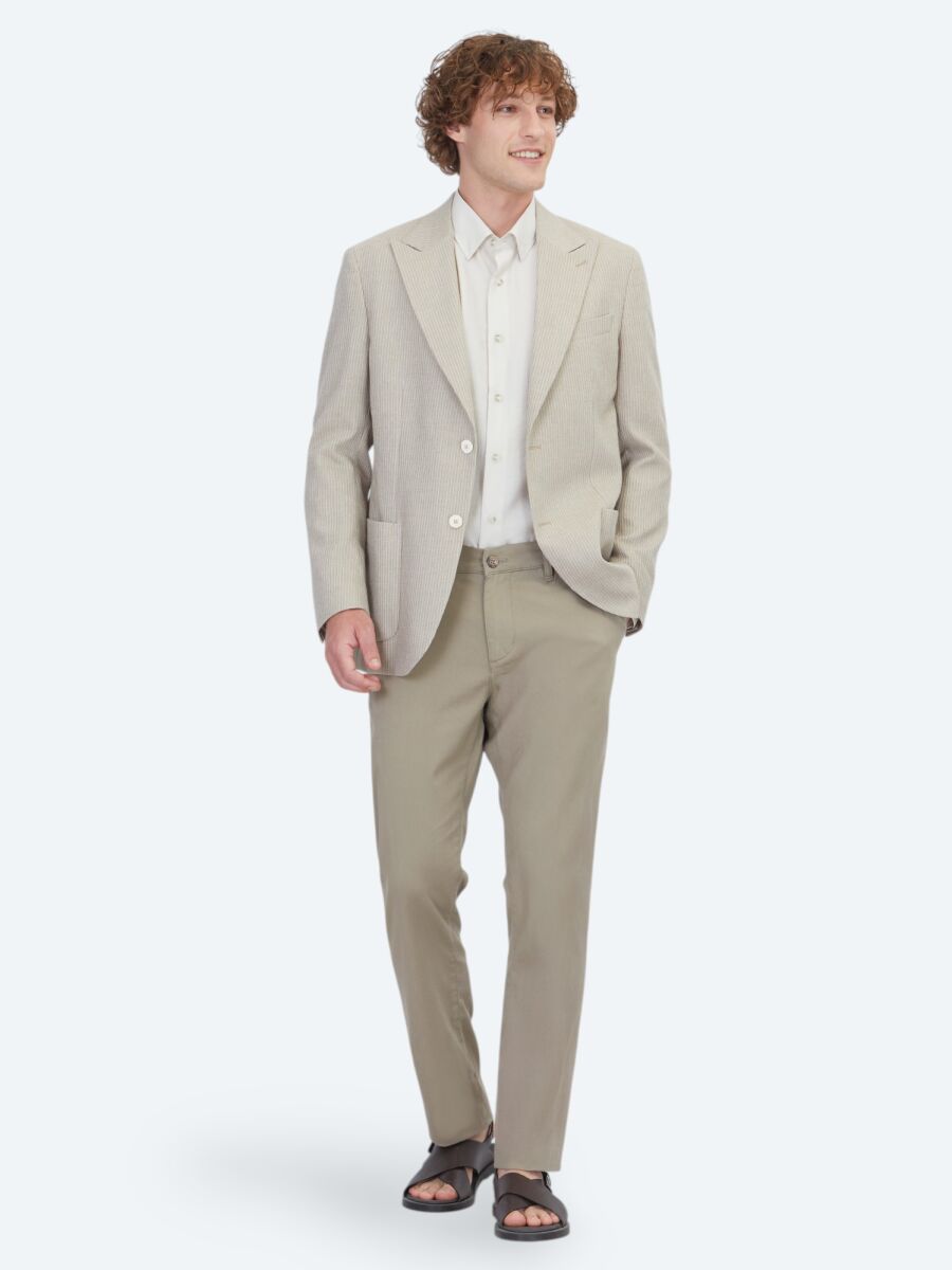 Beige Modern Fit Cotton Blended Jacket - 2