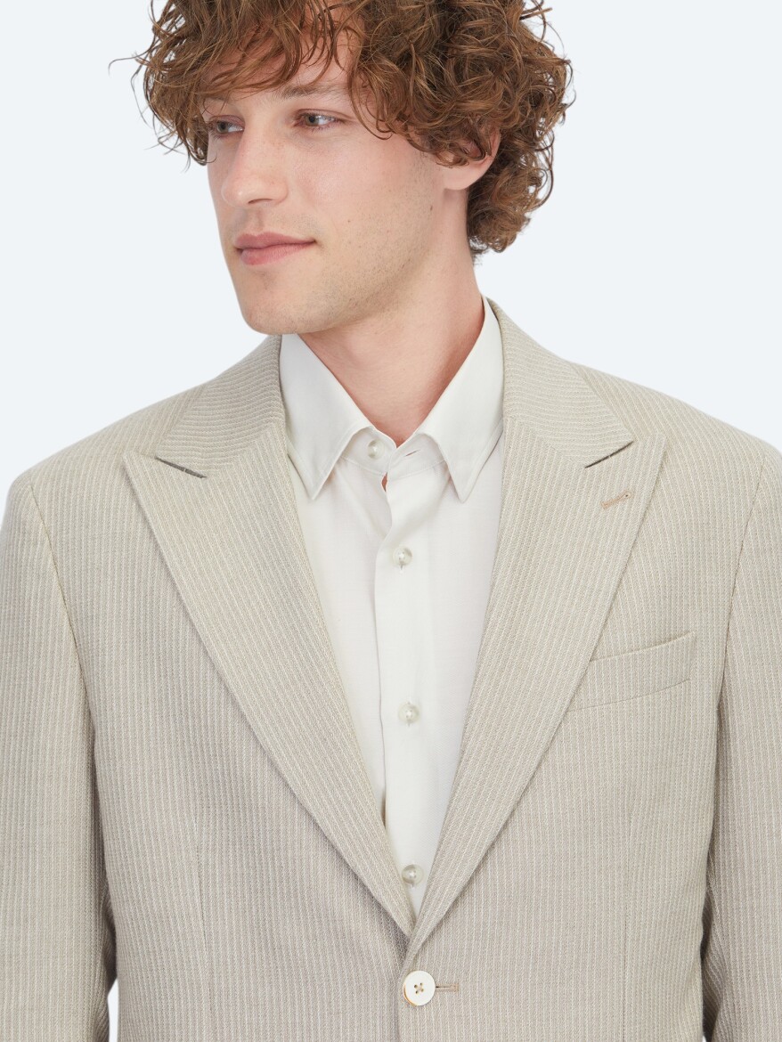 Beige Modern Fit Cotton Blended Jacket - 3