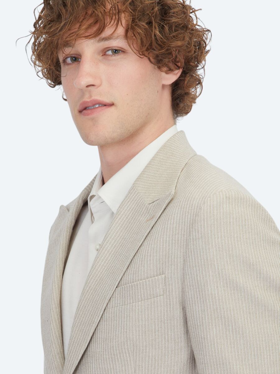 Beige Modern Fit Cotton Blended Jacket - 4