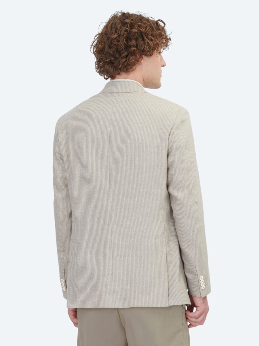 Beige Modern Fit Cotton Blended Jacket - 5