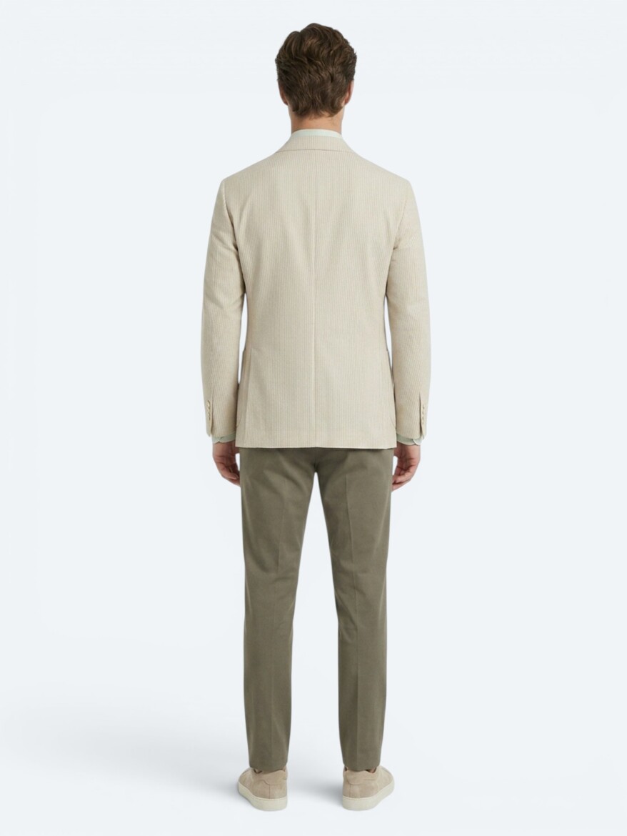 Beige Modern Fit Cotton Blended Jacket - 5