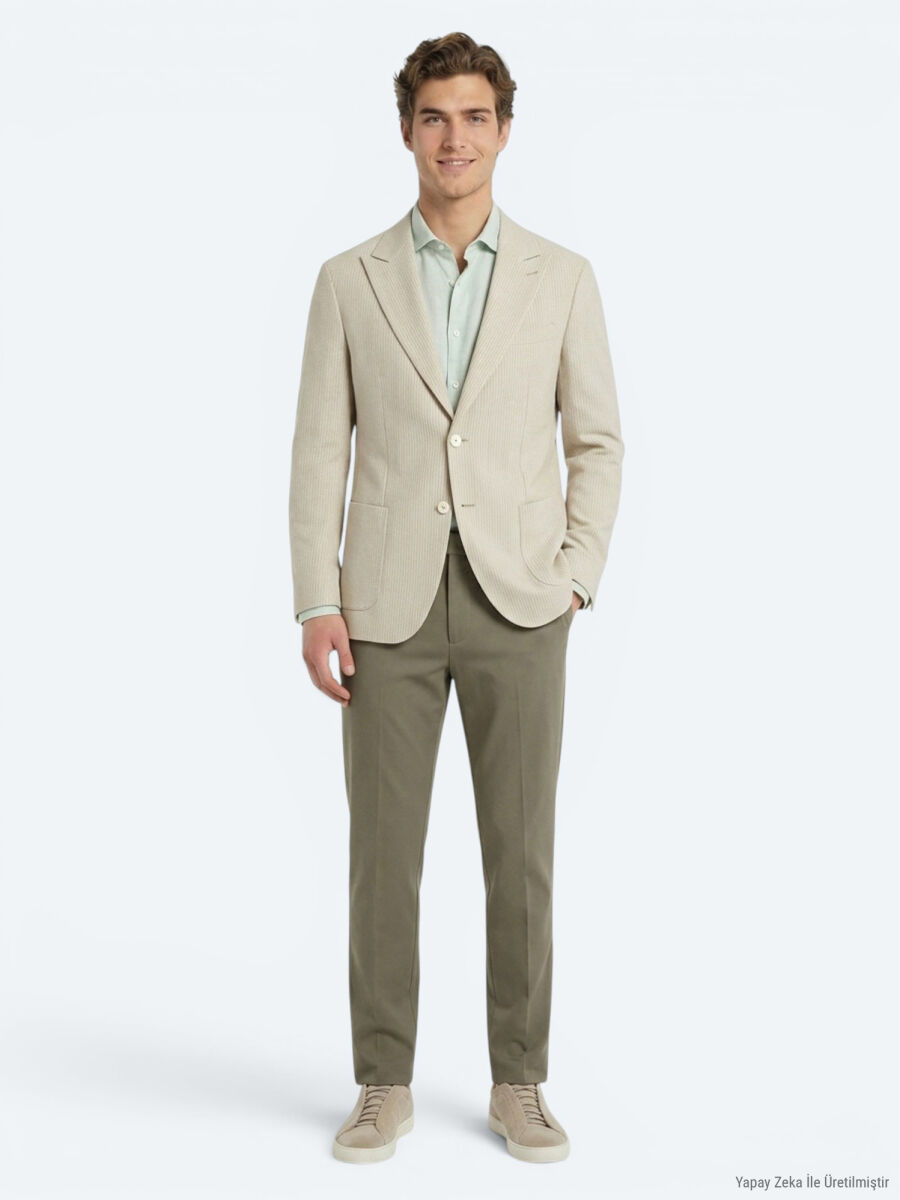 Beige Modern Fit Cotton Blended Jacket - 4
