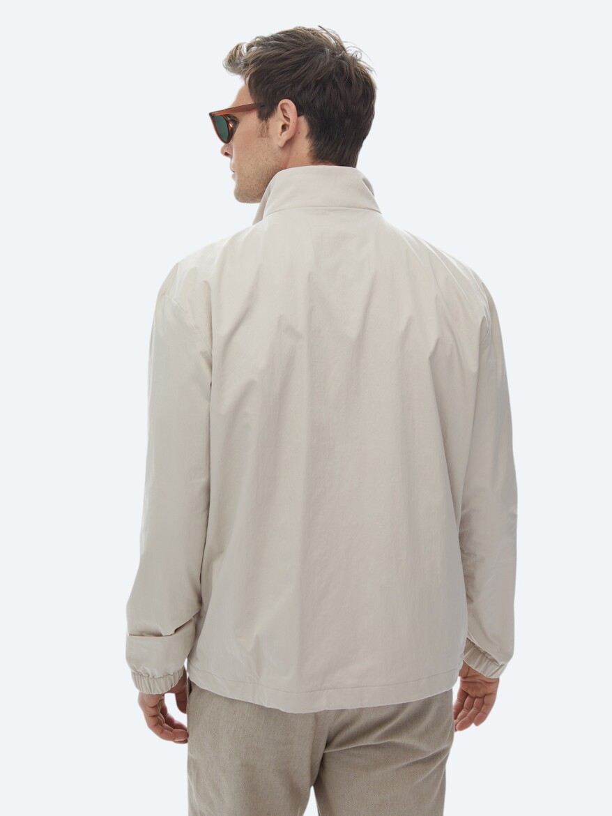 Beige Oversize Fit Turtleneck Casual Weaving Coat - 10