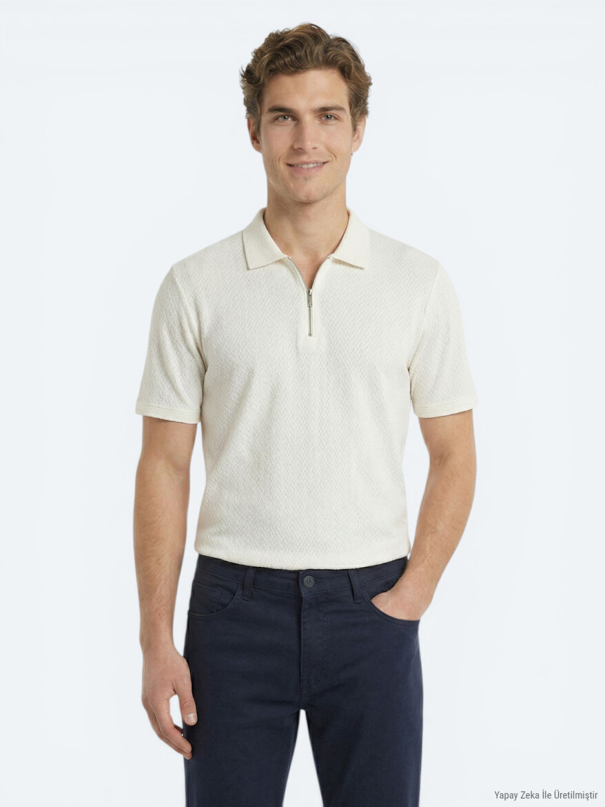 Beige Patterned Cotton Blended T-Shirt - KİP