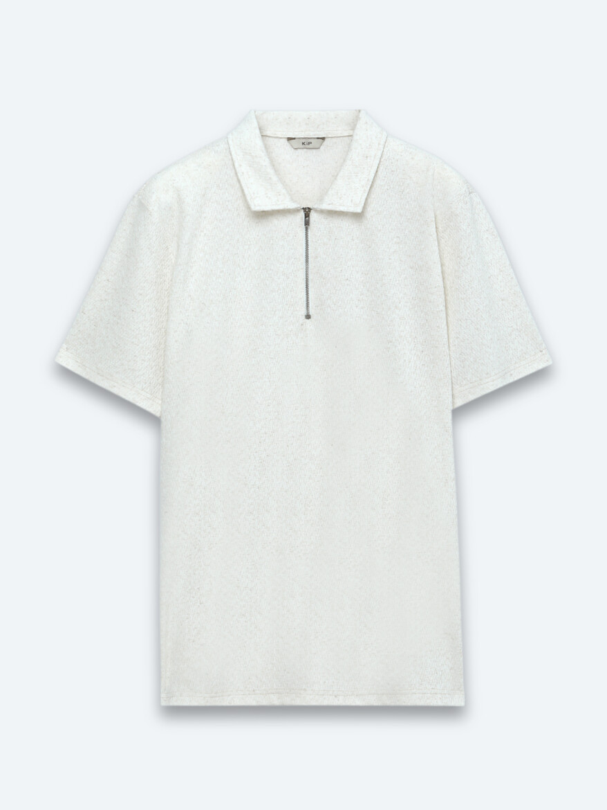 Beige Patterned Cotton Blended T-Shirt - 4