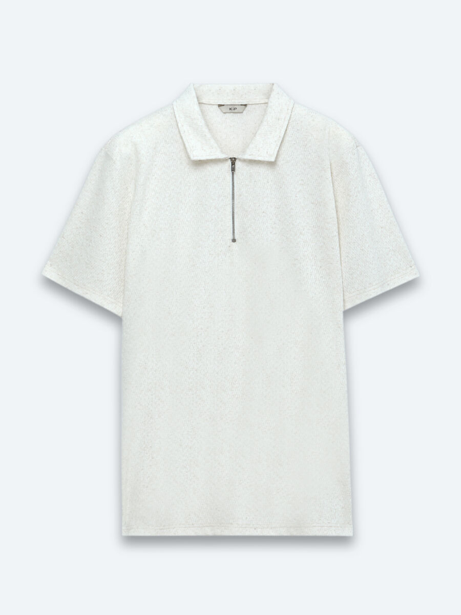 Beige Patterned Cotton Blended T-Shirt - 4