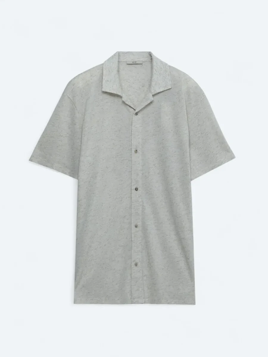 Beige Patterned Knitting Casual Linen Blended Shirt - 1