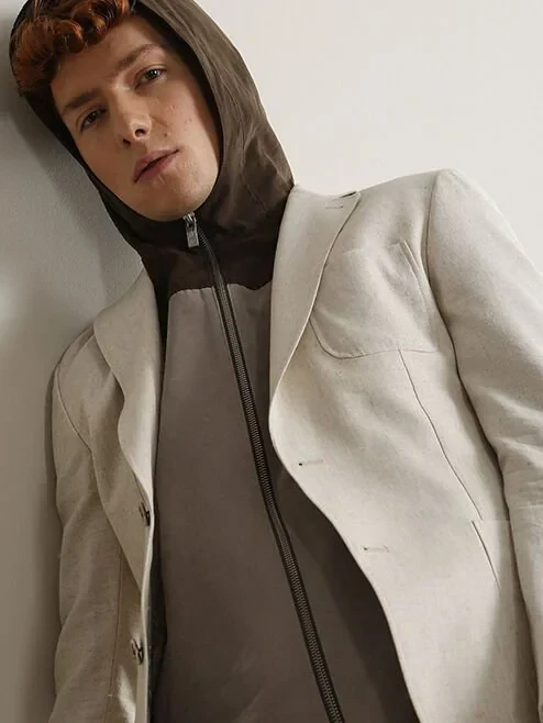 Beige Patterned Modern Fit Cotton Blended Jacket - 4